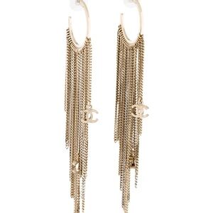 Chanel Fringe Gold Chain Hoop Earrings